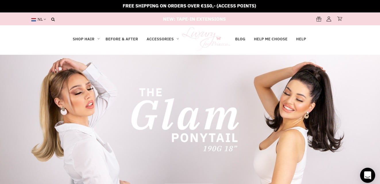luxury for princess storefront homepage